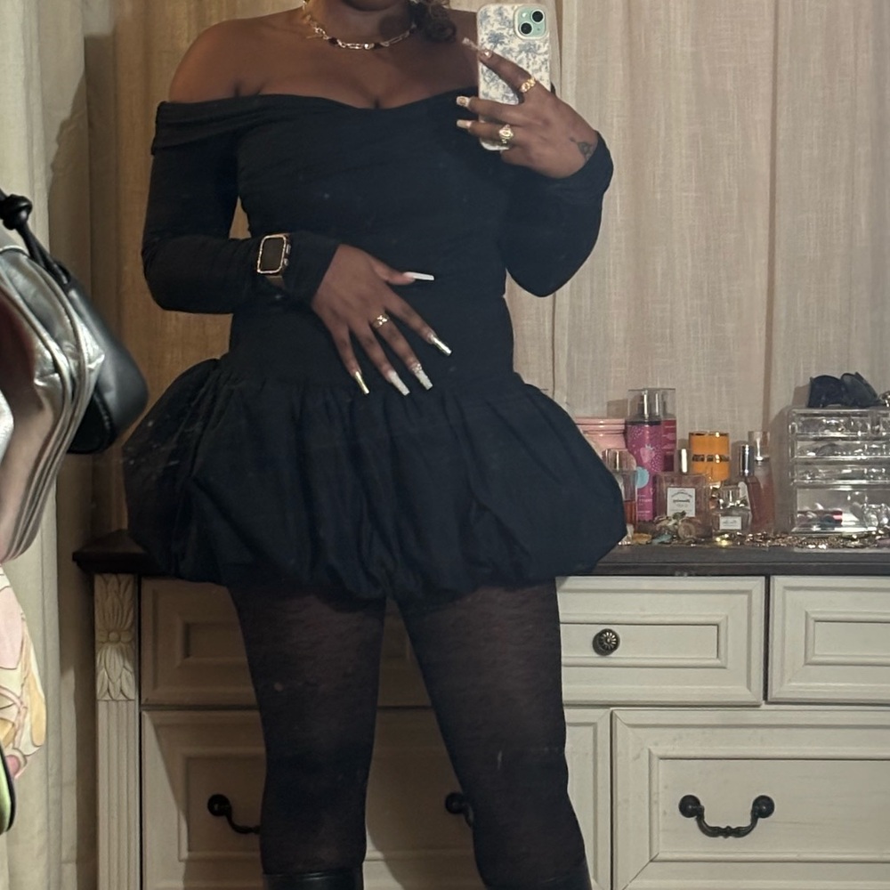 Oh Polly Black Off-Shoulder Dress
